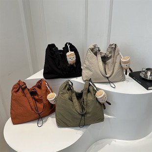 Large Capacity Drawstring Bucket Bag Women's 2025 Spring Japanese Ins Casual Crossbody Bag Street Shoulder Bag
