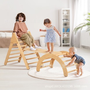 Wooden Triangle Climbing Frame Cross-border Children's Climbing Toy Indoor 3-in -1 Solid Wood Children's Sentimental Training Toy