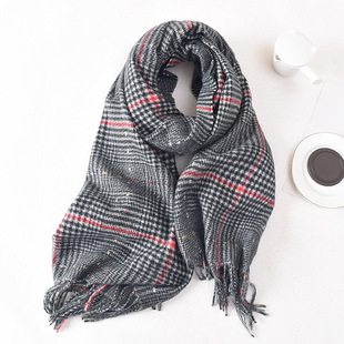 2023 new Korean style small style color matching plaid tassel warm scarf winter explosions ins sweet scarf women