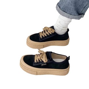 Flat Maillard Sneakers 2024 New Thick-soled Round-toe Casual Student Platform Heightening Versatile Sports Shoes