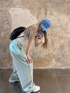 Yi Ting Xuan Summer Contrast Color Stitching Sports Pants Women's Thin Quick-drying Overalls American-style Loose Wide-leg Pants