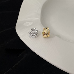 French Style Retro Double Layer Zircon Metal Ear Clip Women's Korean Style Simple All-match Earrings without Earrings