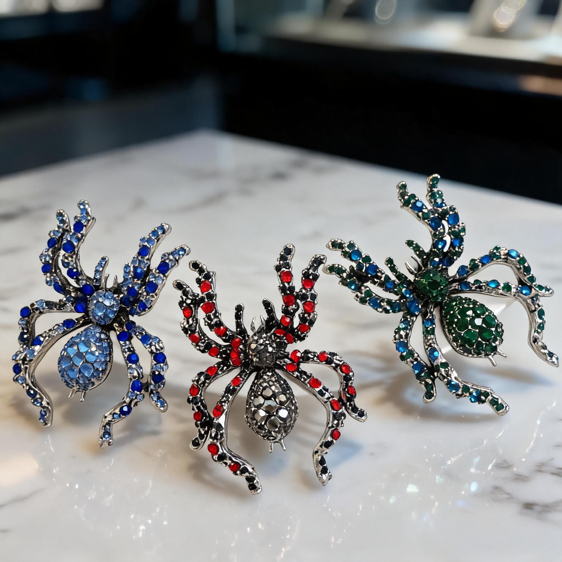 European and American Fashion Animal Brooches, Exaggerated Halloween Spider Pins, Personalized Rhinestone Brooches for Suits, Clothing Accessories