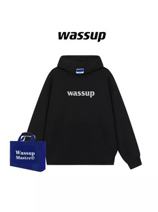 WASSUP национальный ветер прилив черный свитер для мужчин и женщин с капюшоном повседневная пара осенний и зимний бархатный топ