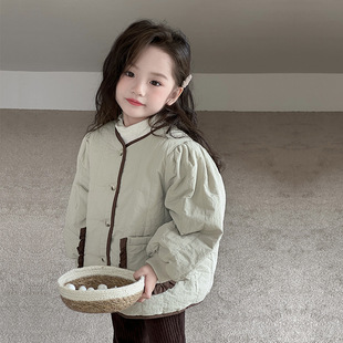 Girls' Korean Style Lace fleece-lined Vintage Thickened Cotton-padded Coat New Autumn and Winter Outfit Jacket for Baby Girls