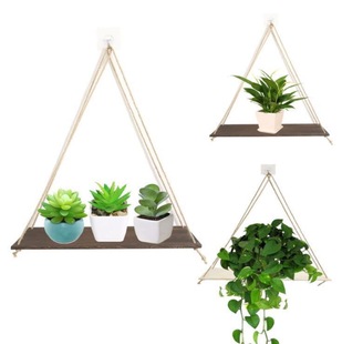 Wooden Storage Rack Hemp Rope Wall Hanging Storage Rack Wall Hanging Flower Pot Storage Rack Wooden Hanging Ornaments