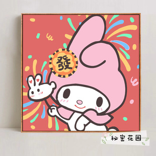 Sanrio Kulomi DIY Digital Oil Painting Cure Cute Handmade Acrylic Oil Painting Decorative Painting Hanging Painting