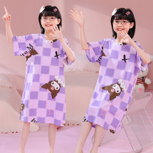 2023 new children's nightdress summer girls' short-sleeved cute cartoon children's pajamas dress older children's air conditioning clothes