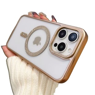 Rhinestone Magsafe magnetic Apple 16ProMax phone case 14 for iphone12pro transparent protective cover