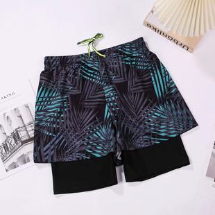 Swimming trunks men's double-layer anti-embarrassment 2024 new large size quick-drying professional swimsuit hot spring adult swimming set equipment