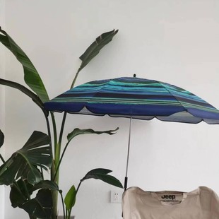 Cross-border Hot Sale Adult Beach Chair Umbrella Blue and White Striped Clip Umbrella Camping Chair Backrest Chair Sunshade Umbrella