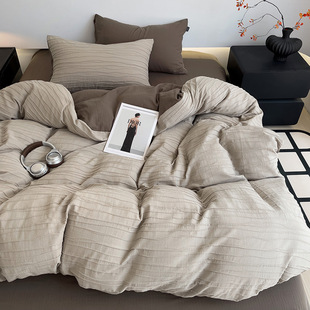 Retro Style Class A Cotton Wrinkle Yarn Four-Piece Superior Sense Men's Quilt Cover Bed Sheet Cotton Naked Sleeping Bedding 4