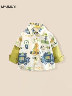 Boys Casual Shirt Children's 2025 Spring New Long Sleeve Boys Spring Cartoon Full Print Shirt Fashionable Jacket