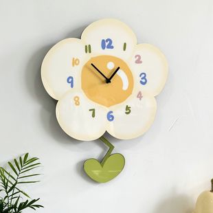 Cream Style Art Deco Wall Clock Home Living Room Bedroom Mute Clock High Color Value Soda Flower Swing Clock