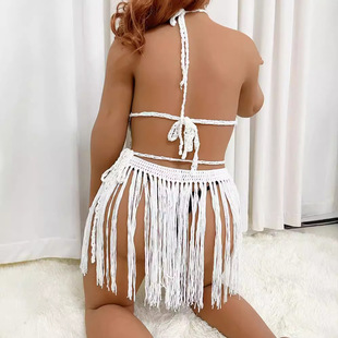 Cross-border plus size women's sexy see-through pure hand hook stitching long tassel beach skirt F200119