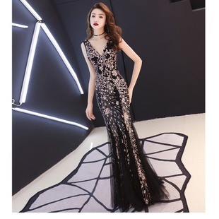 Evening dress 2023 new banquet elegant long sexy fishtail toast dress dinner host dress