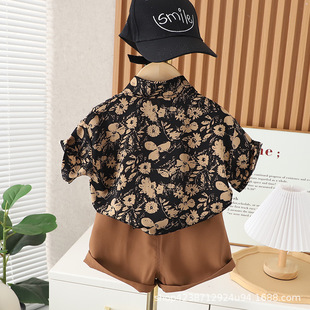 Boys' Summer Chiffon Cotton Shirt Short-sleeved 2023 Breathable New Children's Boys' Korean-style Summer Shorts Two-piece Set