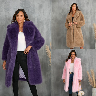 New Cross-border Autumn and Winter Faux Fox Thickened Long Suit Collar Faux Fur Coat Mid-length Plush Fur Coat
