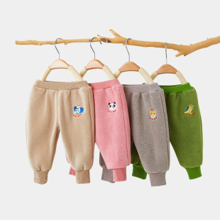 Children's pants spring, autumn and winter fleece-lined outerwear baby Polar fleece trousers baby warm thickened casual pants winter wear