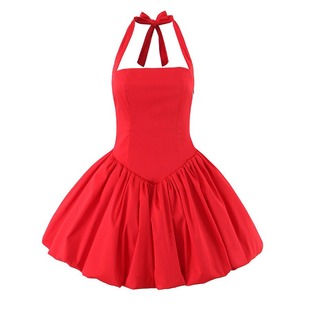 Foreign trade list! Summer New Hanging Neck Slim-Fit Back Strap Tutu Skirt High Waist Solid Color dress Skirt