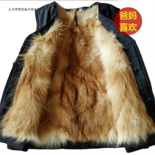 Autumn and winter middle-aged and elderly real sheep fur integrated leather vest men's cotton vest warm fleece-lined waistcoat