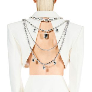 Fashionable and Stylish Amazon Popular Rhinestone Back Chain Hollow Multi-Layer Body Chain Design Suit Back Chain for Women