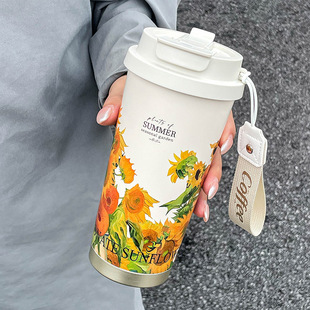 Light luxury thermos cup winter men's milk tea double drinking mouth tea cup women's high value straw gift cup