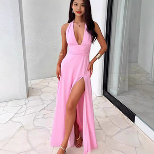 2025 new European and American clothing cross-border foreign trade Amazon women's waist adjustment lace-up sexy dress