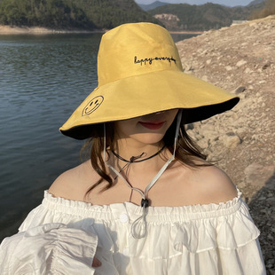 Double-sided solid color fisherman hat Korean style big brim face small sunscreen sun hat outdoor travel UV protection sun hat