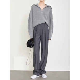 In stock factory wholesale high JI gray suit pants old money style pants slim wide leg pants casual straight pants for women