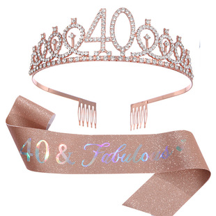 European and American birthday crown shoulder strap set magic powder belt number 21 30 40 50 60 70 etiquette belt party