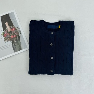 RL Ruff Pony Embroidered Classic Hemp Flower Cotton Knitted Cardigan Sweater Coat Women