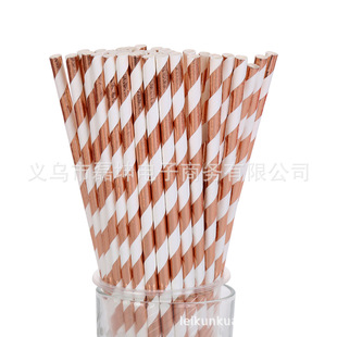 Large Wholesale Free Shipping Disposable Paper Straw Bronzing silver Striped Rose Gold Straw Sterling Silver Laminated Straw