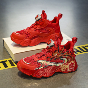 Boys shoes spring and autumn 2025 new red children's mesh breathable sneaker boys single net basketball shoes wholesale