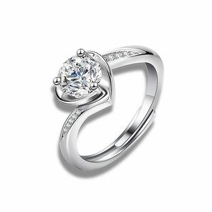 Qianhong Live Broadcast Female Ring Imitation Moissanite Ring Female ins Crown Six-claw 1 karat Zircon Open Ring Diamond Ring