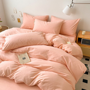 Autumn and Winter thickened cotton brushed bed four-piece cotton 100 light luxury simple quilt cover fitted sheet three-piece set 4
