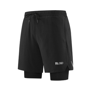 Brand Printed in stock Ice Silk Quick-drying Sports Elastic Fitness Fake Two-piece Shorts Men's Summer Basketball Running Shorts
