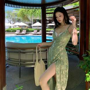 High-end Split Bikini Dress Three-piece Swimsuit Island Vacation Covering Fleshy Small Chest Gathering Hot Springs