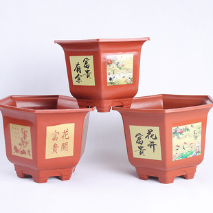 Large Thickened Large Diameter Imitation Porcelain Flower Seedling Bonsai Tree Planting Green Planting Gardening Wholesale Plastic Hexagon Flower Pot