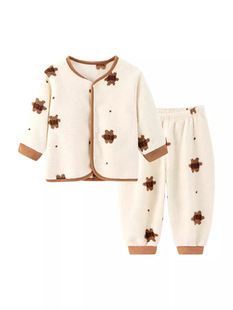 Baby 2024 Spring and Autumn Split Two-piece Set Crewneck Home Clothes for Boys and Girls Baby Baby Pajamas fleece-lined