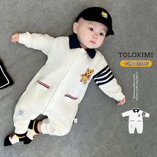 Детский весенний комбинезон Тонкий для мальчиков 2023 Новый мультяшный лацкан Симпатичная одежда для выхода на улицу