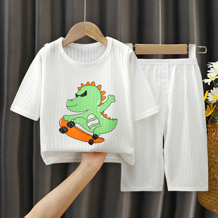 Factory Children's Pajamas Summer Men's and Women's Children's Thin Home Clothes Baby's Short-sleeved Air-conditioning Clothes Cotton Moisture-wicking Suit
