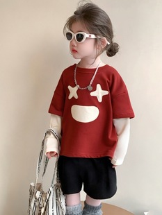 Girls' Sweaters Spring and Autumn 2025 New Girls Children's Spring Stylish Fake Two-piece Baby's Spring Top