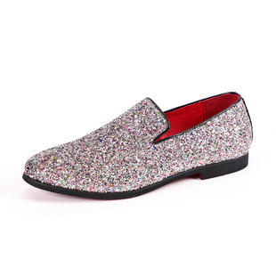 Men's Shoes Bean Shoes British Fashion Pointed Leather Shoes Korean Sequin Personalized Men's Shoes plus size Foreign Trade Shoes