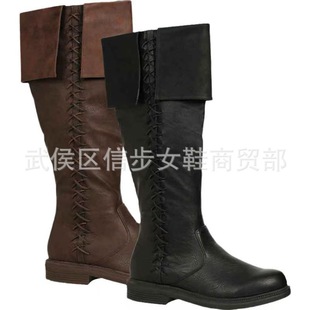 Cross-border Foreign Trade New European and American Retro Medieval Nordic Viking Men's plus size Boots Flanged Cross Strap Knight Boots
