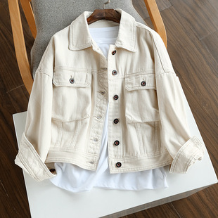 Gentle milky white! Special! Market rare! Women's Loose Slim-fit Single-breasted Cotton Short Denim Coat