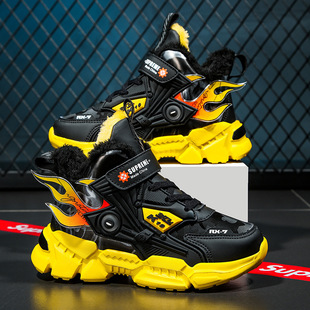 Boys Spring and Autumn new fashion leather surface middle and big children running shoes fashion casual middle and big children sneaker fashion batch