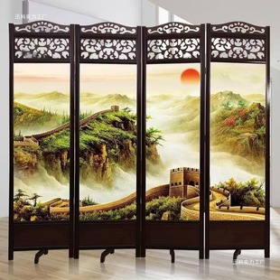 Classical Chinese Plum, Orchid, Bamboo and Chrysanthemum Screen Antique Huali Solid Wood Hotel Office Screen Partition Folding Screen Removable