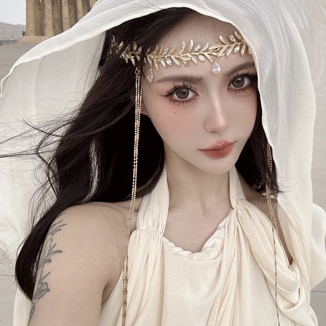 Egyptian Dunhuang Desert Travel Photo Accessories, Exotic Headdresses, Wheat Hair Accessories, Ancient Costume Forehead Ornaments, Eyebrow Pendants
