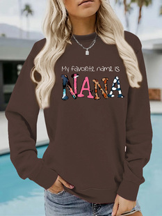 Europe and the United States cross-border autumn and winter women's casual long sleeve round neck NANA printed pullover sweatshirt sweater wholesale